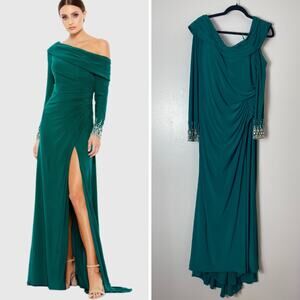 MAC DUGGAL DRESS GOWN 16 GREEN MOTHER OF BRIDE BRIDESMAID HOLIDAYS FORMAL